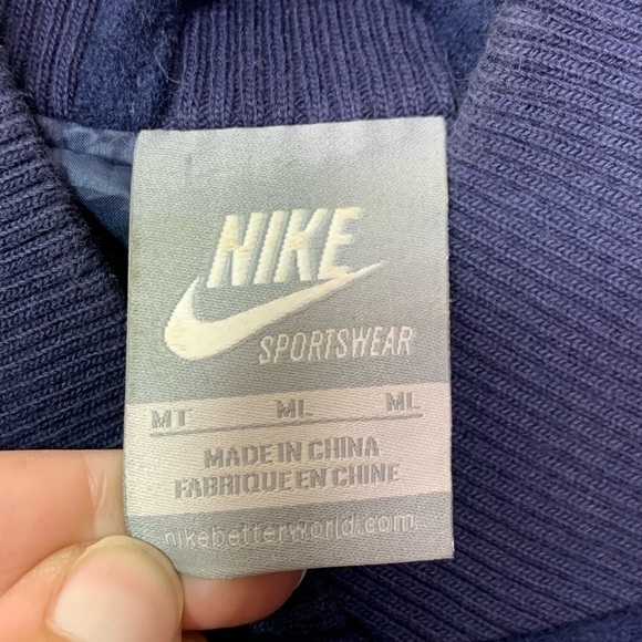 Vintage Nike Varsity Wool Bomber Jacket in Navy with Neon Stripe Women’s M Tall - Picture 7 of 11